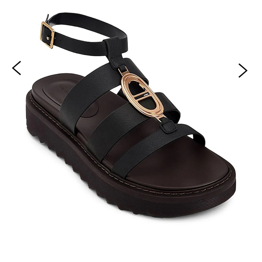 NWT Charles and Keith Metallic Accent Flatform Gladiator Sandals